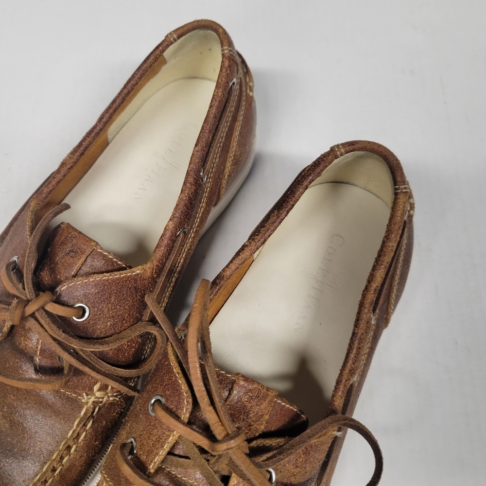 Cole Haan Dominick Leather Boat Shoes Men’s Size 12 Tan Brown Distressed - Picture 3 of 8